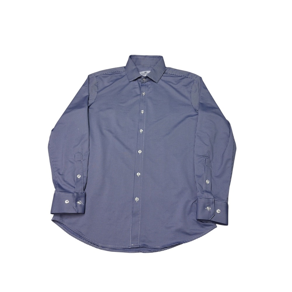 Mizzen+Main Mens Medium USA Trim Fit Gingham Performance Dress Shirt Blue White